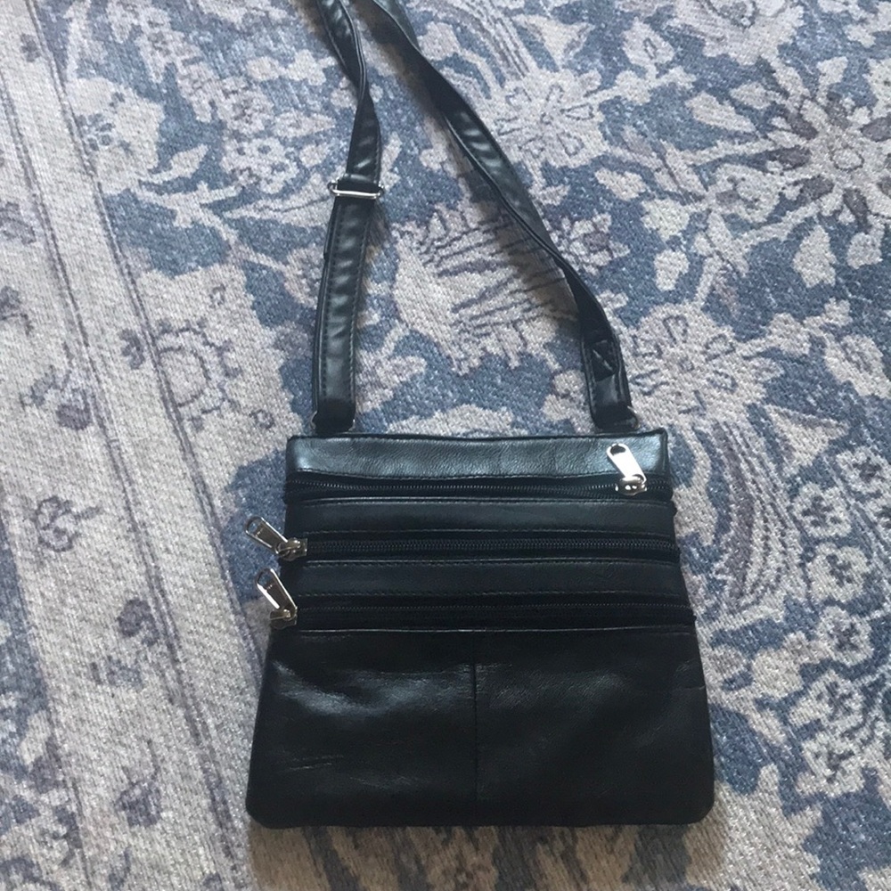 Black faux leather crossbody bag